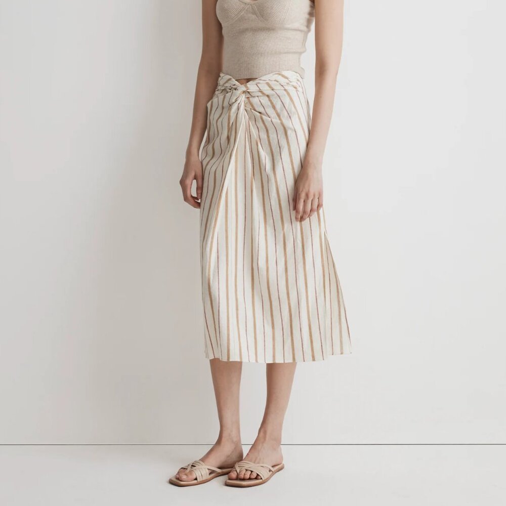 Madewell Twist-Front Sarong Midi Skirt in Stripe
